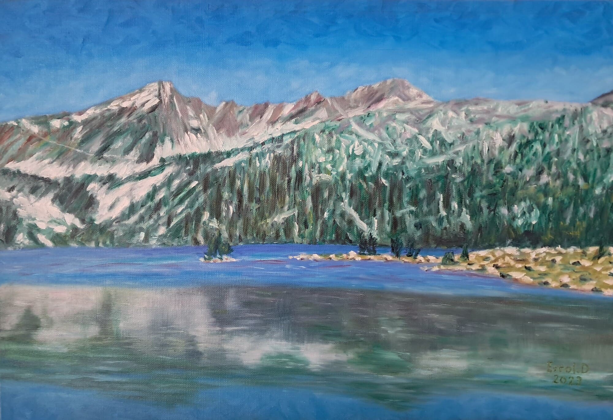 Lac pyrénéen, 2023, Huile sur toile, 55x38 cm