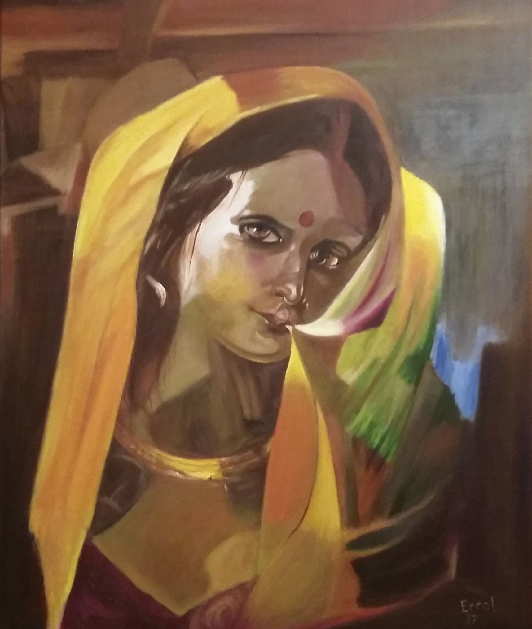 L'indienne 2017 Huile sur toile - 66x53 cm
