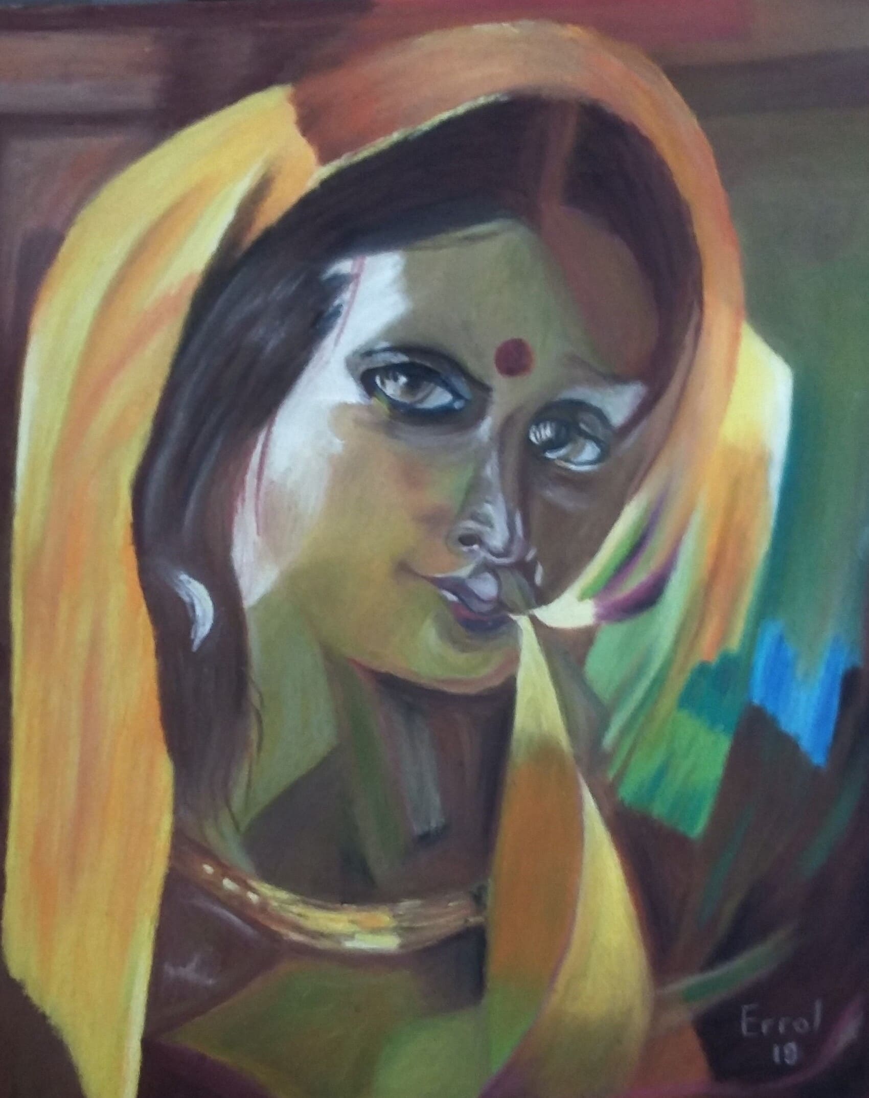 L'indienne, 2019, Pastel sur papier à grains, 30x23 cm, Collection privée