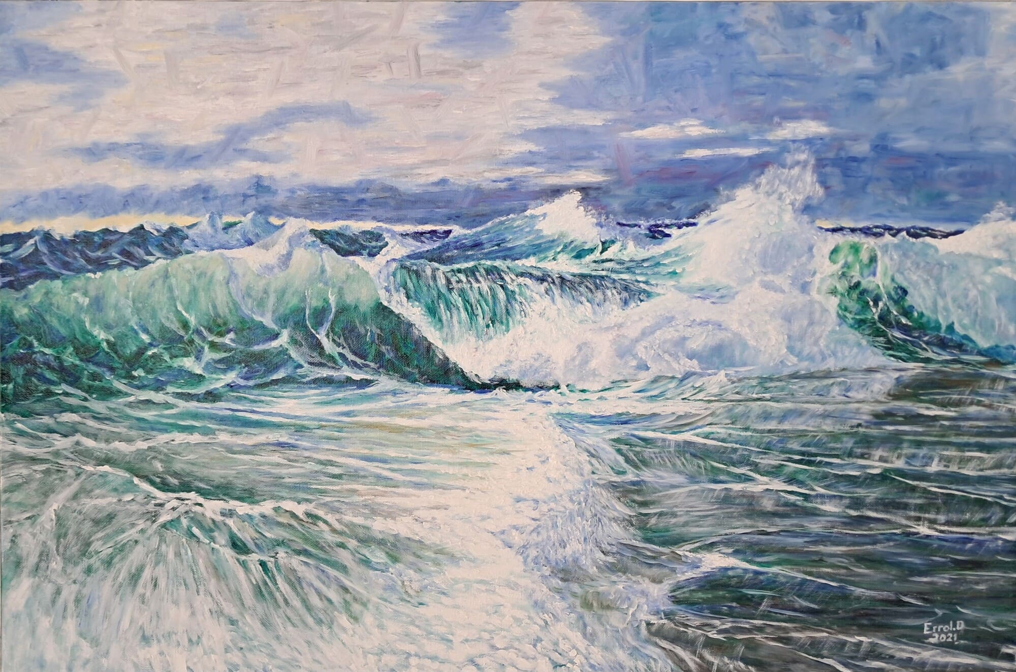 Mer agitée, 2021, Huile sur toile, 81x55 cm